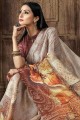 Printed Saree in Chiku Tusser Art silk