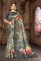 Saree in Grey Tusser Art silk with Printed