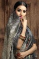 Saree in Grey Tusser Art silk with Printed