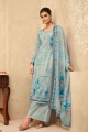 Silk Palazzo Suit in Blue with Satin