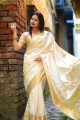 White South Indian Saree with Weaving Silk
