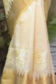 White South Indian Saree with Weaving Silk