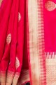 carrot pink  Banarasi raw Silk Weaving Saree with Blouse