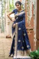 Banarasi raw Silk Saree with Weaving in Navy Blue