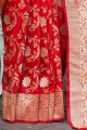 Weaving Banarasi raw Silk Saree in Red with Blouse