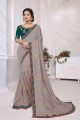 Saree in Dusty Grey Silk with Embroidered