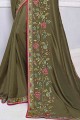 Olive Green Saree in Silk with Embroidered