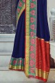 Navy Blue Saree with Weaving Cotton