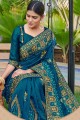 Dazzling Blue Silk Embroidered Saree with Blouse