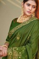 Saree in Green Silk with Embroidered