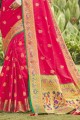 South Indian Saree in Pink Silk with 