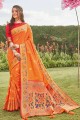 Orange South Indian Saree in Silk with 