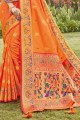 Orange South Indian Saree in Silk with 