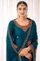 Blue Tussar Silk Palazzo Suit with Tussar Silk