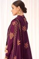 Tussar Silk Palazzo Suit in Wine  with Tussar Silk
