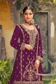 Faux Georgette Palazzo Suit in Wine 
