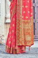 Peach South Indian Saree with Weaving Silk