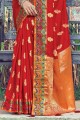 Red Weaving South Indian Saree in Silk