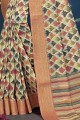 Cotton Saree in Off White with Printed
