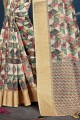 Cotton Saree with Printed in Off White