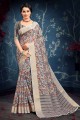 Cotton Saree in Silver  with Printed