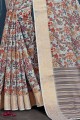 Cotton Saree in Silver  with Printed
