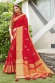 Silk South Indian Saree with Embroidered in Red