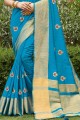 Embroidered Silk South Indian Saree in Sky Blue with Blouse