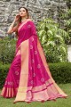 Embroidered Silk Magenta South Indian Saree Blouse