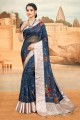 Blue Silk Lace Border South Indian Saree with Blouse