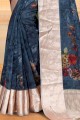 Blue Silk Lace Border South Indian Saree with Blouse