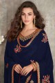 Georgette Eid Pakistani Suit in Nevy Blue with Georgette