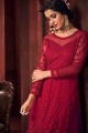 Net Anarkali Suit in Red with dupatta