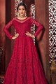 Net Anarkali Suit in Red with dupatta