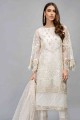 Opulent Silk Salwar Kameez in Off White with Silk