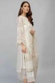 Opulent Silk Salwar Kameez in Off White with Silk