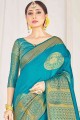 Silk Weaving Teal Blue South Indian Saree with Blouse