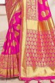 Impressive Banarasi raw Silk Weaving Pink Banarasi Saree with Blouse