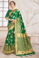 Glorious Weaving Banarasi raw Silk Banarasi Saree in Green with Blouse