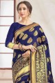 Navy Blue Banarasi raw Silk Weaving Banarasi Saree with Blouse