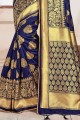 Navy Blue Banarasi raw Silk Weaving Banarasi Saree with Blouse