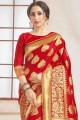 Red Banarasi Saree with Weaving Banarasi raw Silk