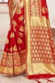 Red Banarasi Saree with Weaving Banarasi raw Silk