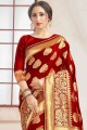 Maroon Banarasi Saree in Banarasi raw Silk with Weaving