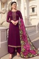 Tussar Silk Tussar Silk Purple Palazzo Suit dupattta