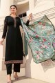 Black Palazzo Suit in Tussar Silk with Tussar Silk