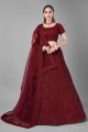Lehenga Choli in Red Soft Net with Embroidery