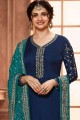 Satin Palazzo Suit with Satin in Blue