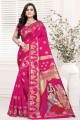 Pink Banarasi Saree in Printed Banarasi raw Silk