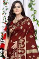 Maroon Banarasi Saree in Banarasi raw Silk with Printed